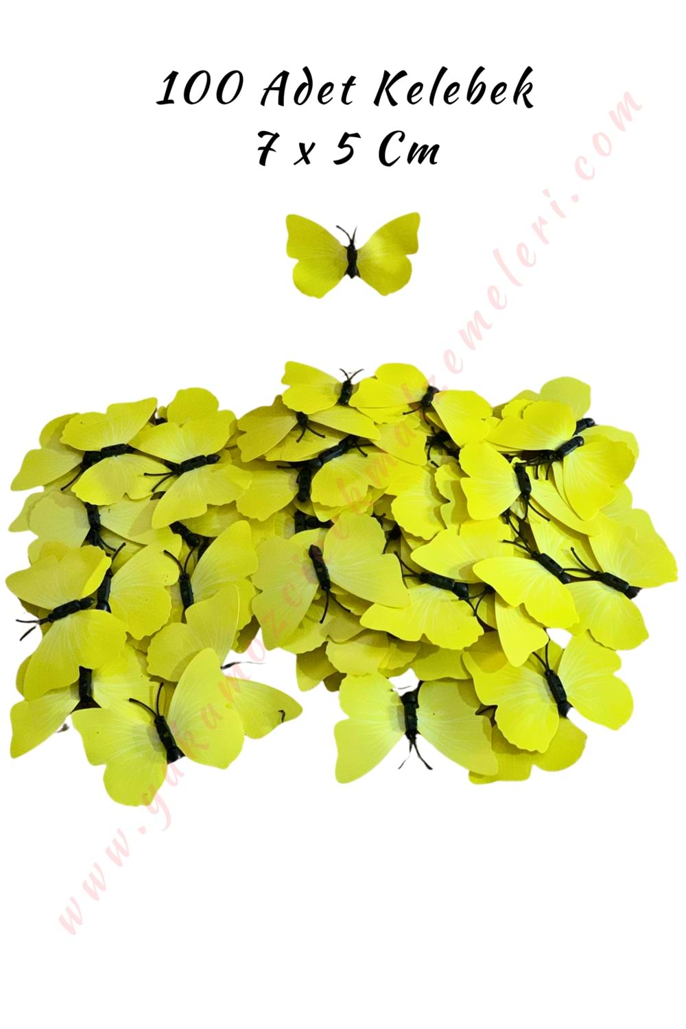 Dekor Kelebek 100 Adet Buket Teraryum Süsleme Malzemesi 7*5 Cm - Sarı