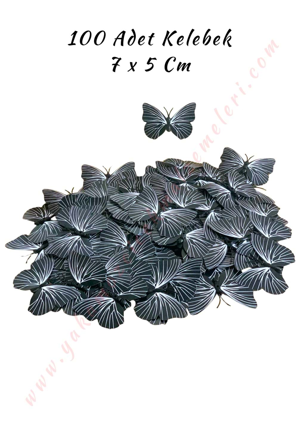 Dekor Kelebek 100 Adet Buket Teraryum Süsleme Malzemesi 7*5 Cm - Siyah