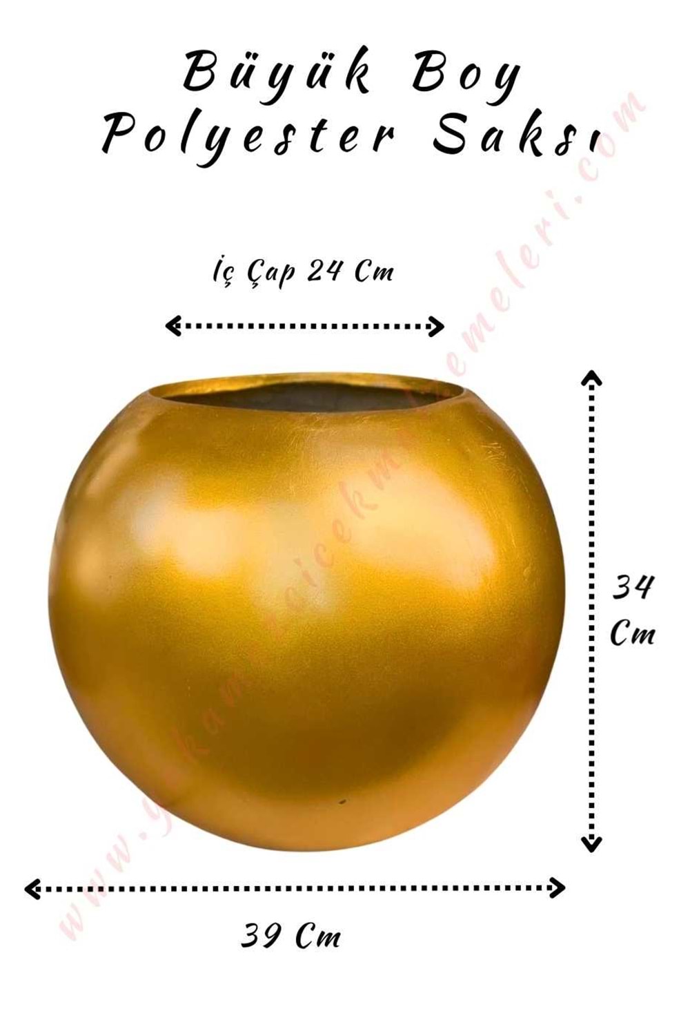 Büyük Boy Polyester Küre Saksı Çap 39 Cm Yükseklik 34 Cm - Altın - Gold