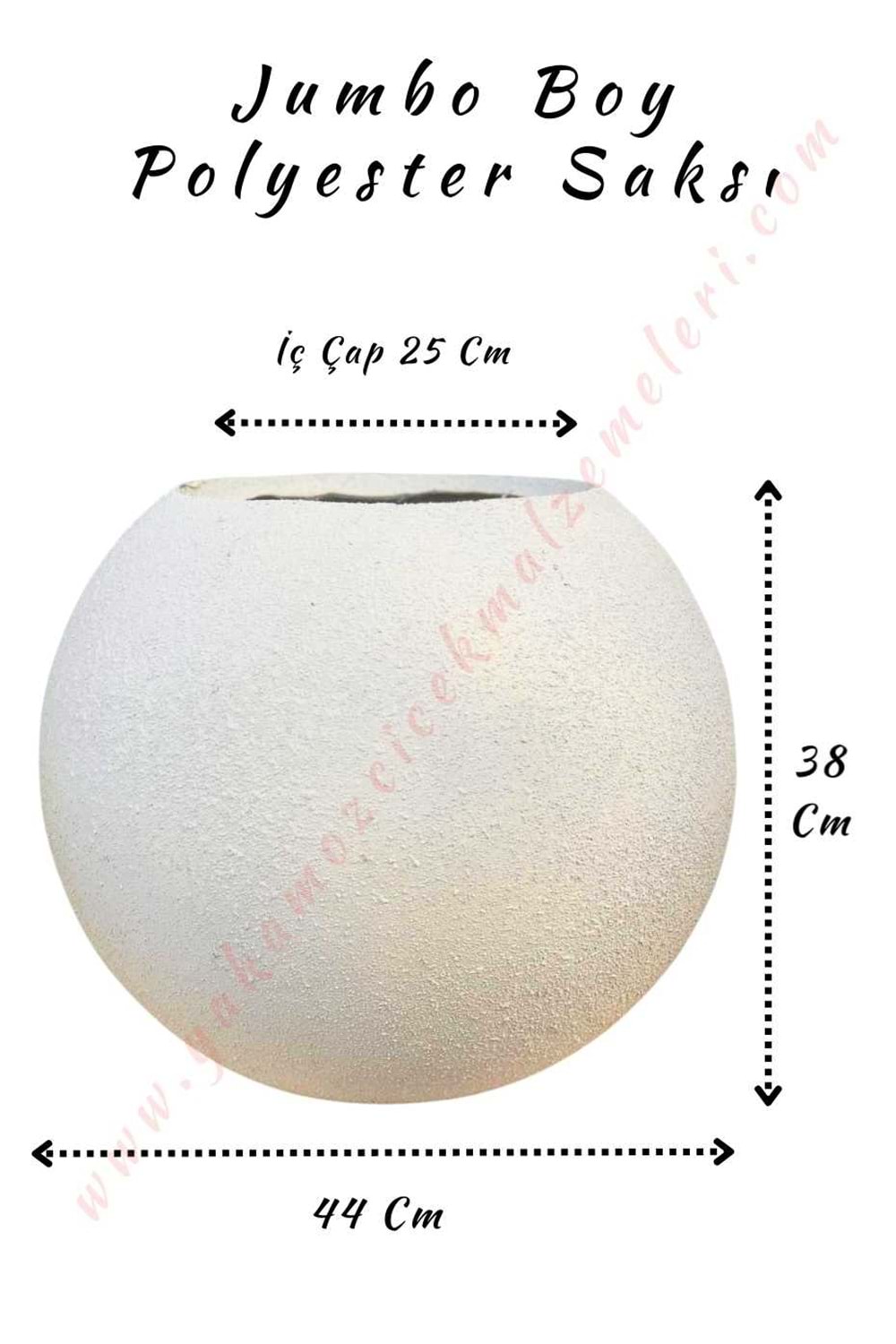 Jumbo Boy Polyester Küre Saksı Çap 44 Cm Yükseklik 38 Cm - Beyaz
