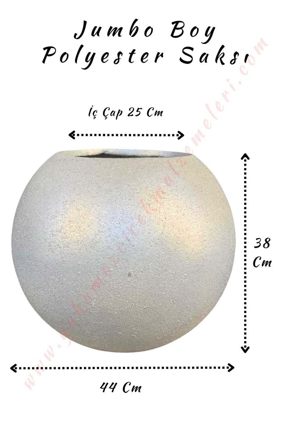 Jumbo Boy Polyester Küre Saksı Çap 44 Cm Yükseklik 38 Cm - Gri