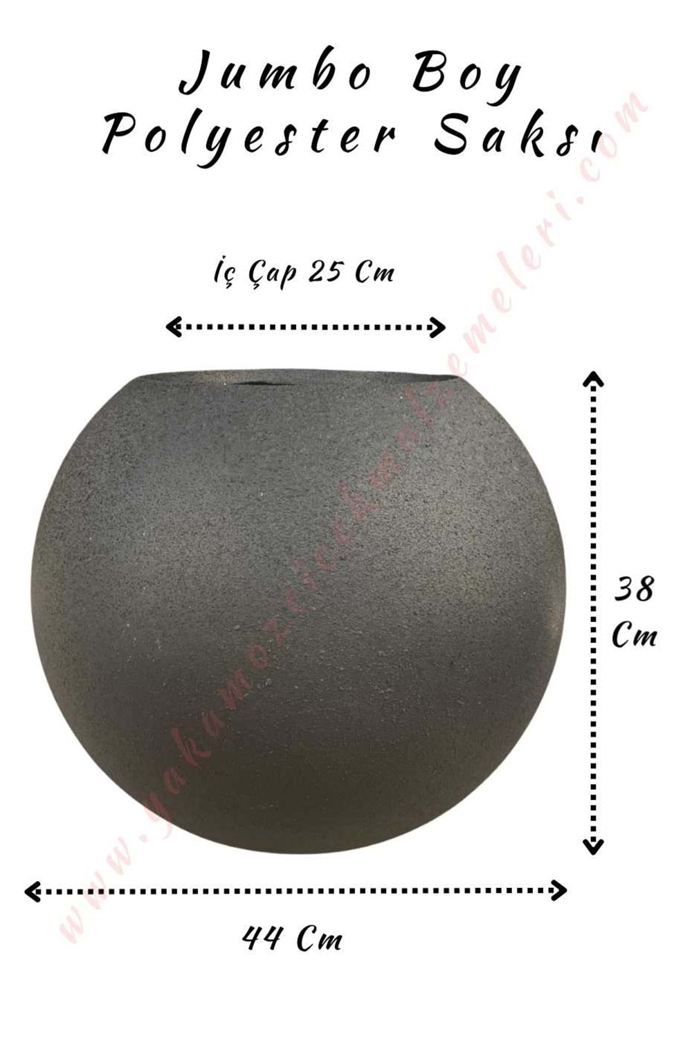 Jumbo Boy Polyester Küre Saksı Çap 44 Cm Yükseklik 38 Cm - Siyah
