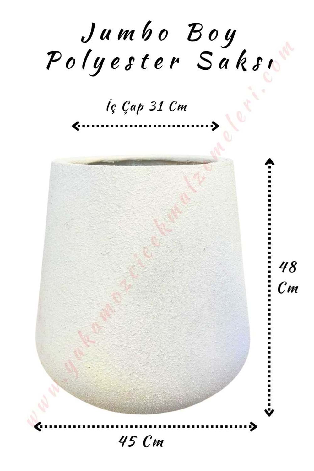 Jumbo Boy Polyester Saksı Çap 45 Cm Yükseklik 48 Cm - Beyaz