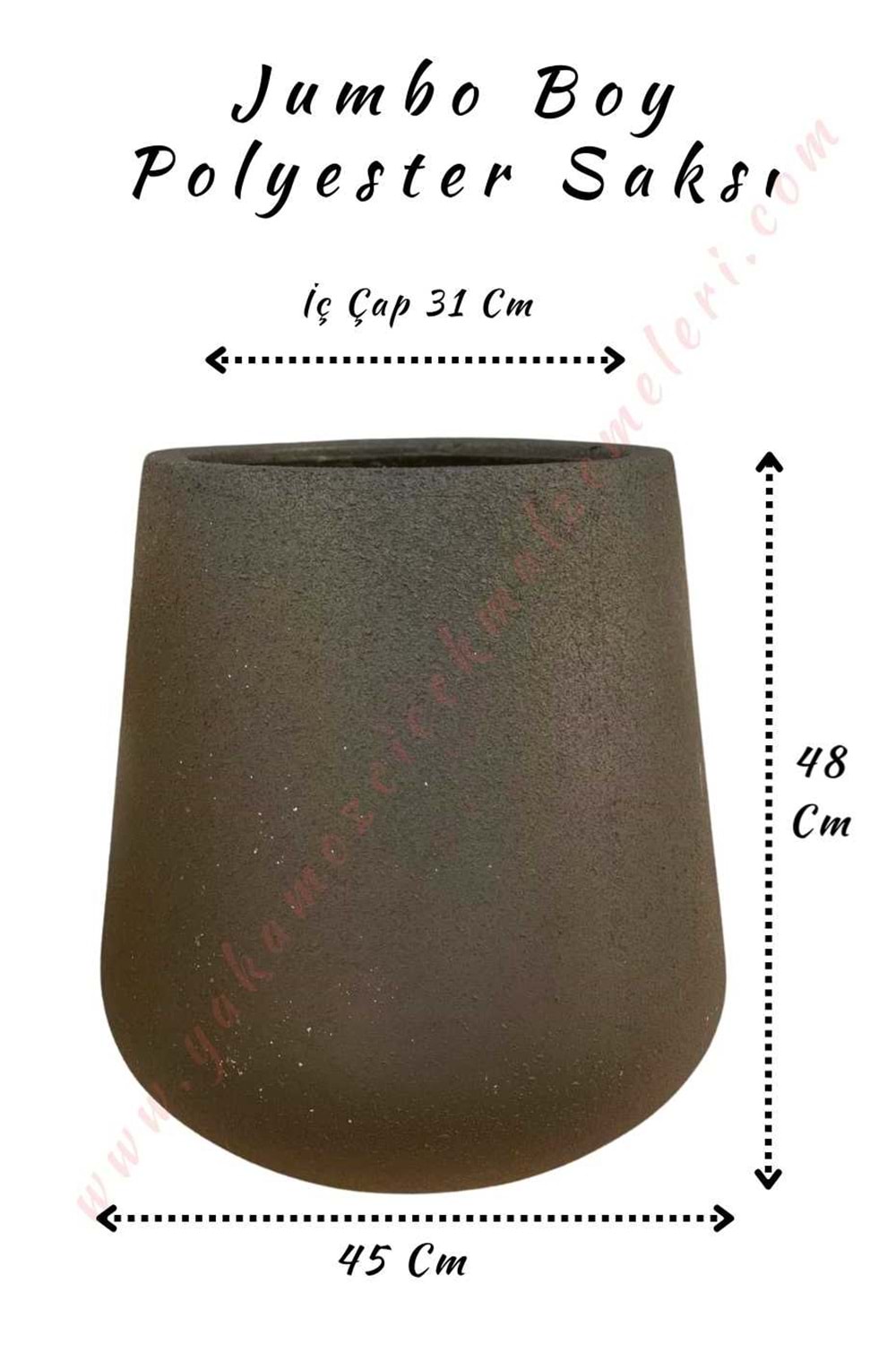 Jumbo Boy Polyester Saksı Çap 45 Cm Yükseklik 48 Cm - Siyah