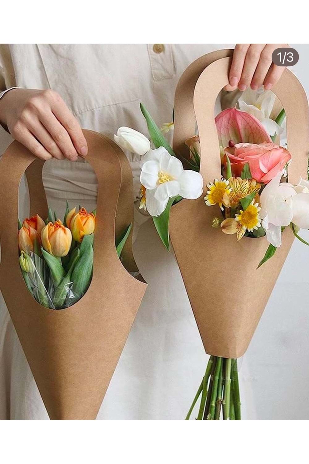 Buket ve Orkide Saksısı Taşıma Çantası Kraft 10 Adet Küçük Boy Çap 15 Cm Boy 42 Cm