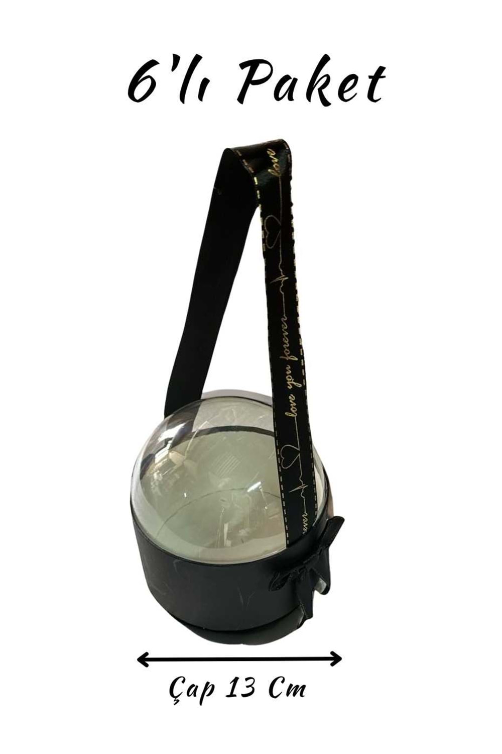 Şeffaf Kubbe Kapaklı Çiçek Hediye Kutusu YK-55-6 ADET - Kutu Modelleri - Vitrin Kutu - Siyah - STANDART