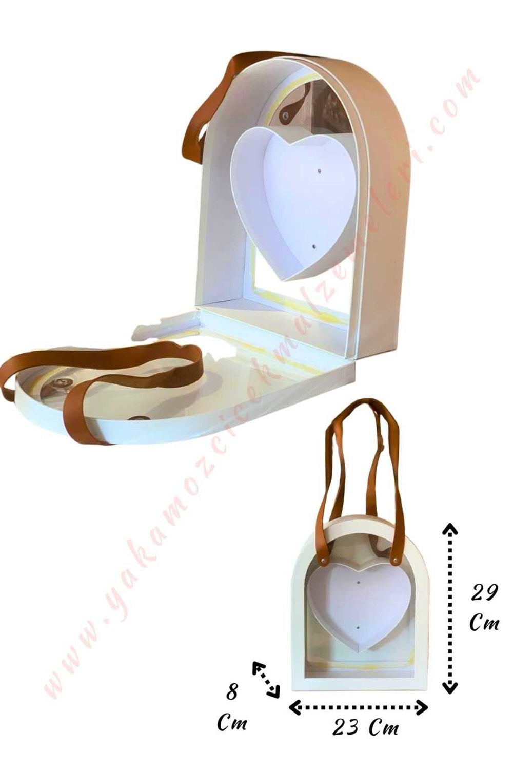 Deri Saplı Pencereli Çanta Kutu YK-325 - Beyaz