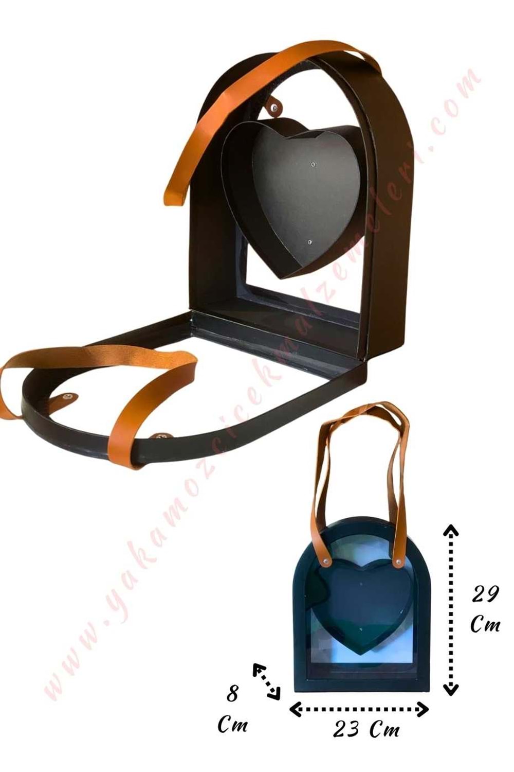 Deri Saplı Pencereli Çanta Kutu YK-325 - Siyah