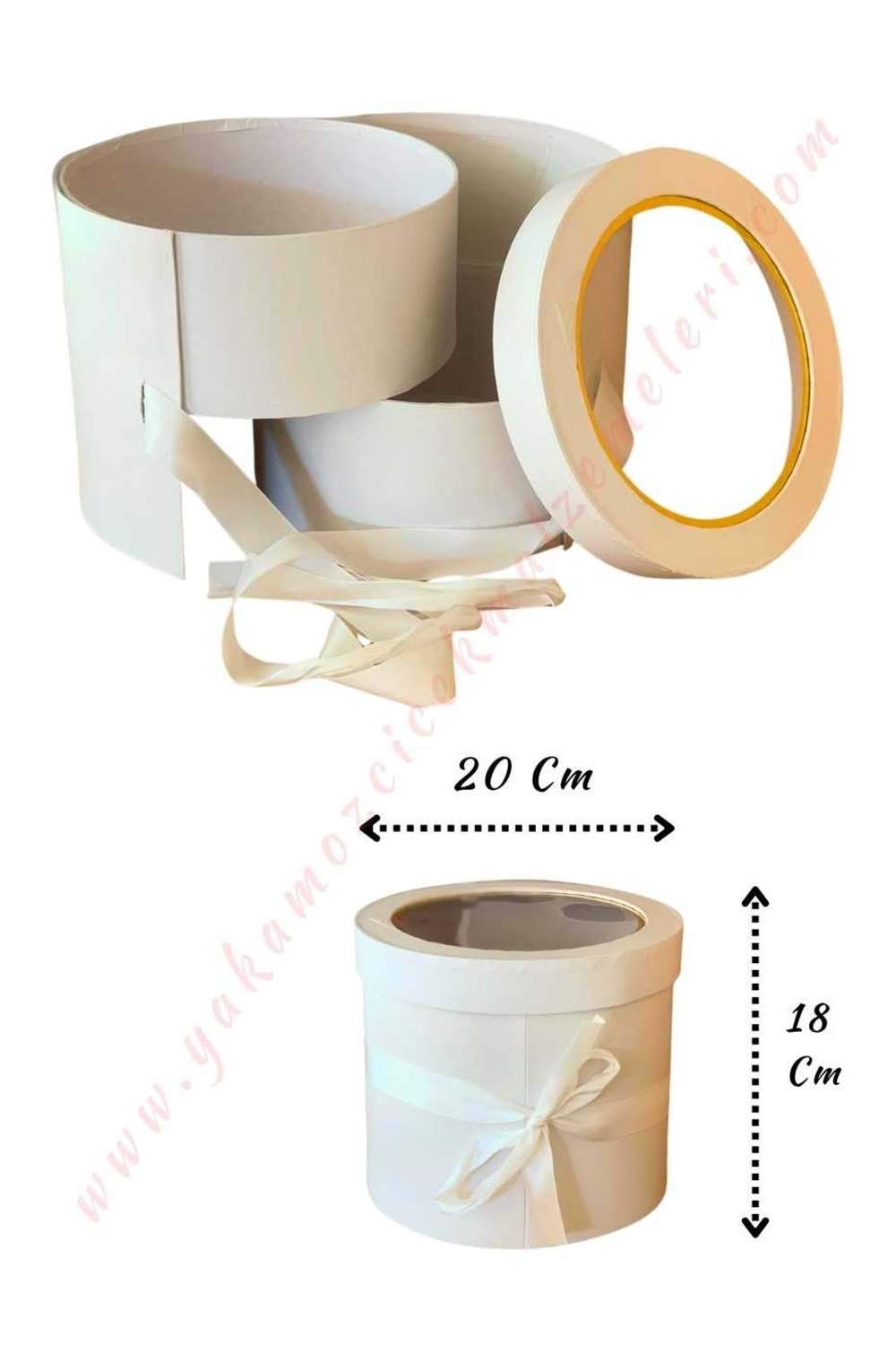 Açılabilir Bölmeli Şeffaf Kapaklı Silindir Kutu Çap 20 Cm YK-327 - Beyaz