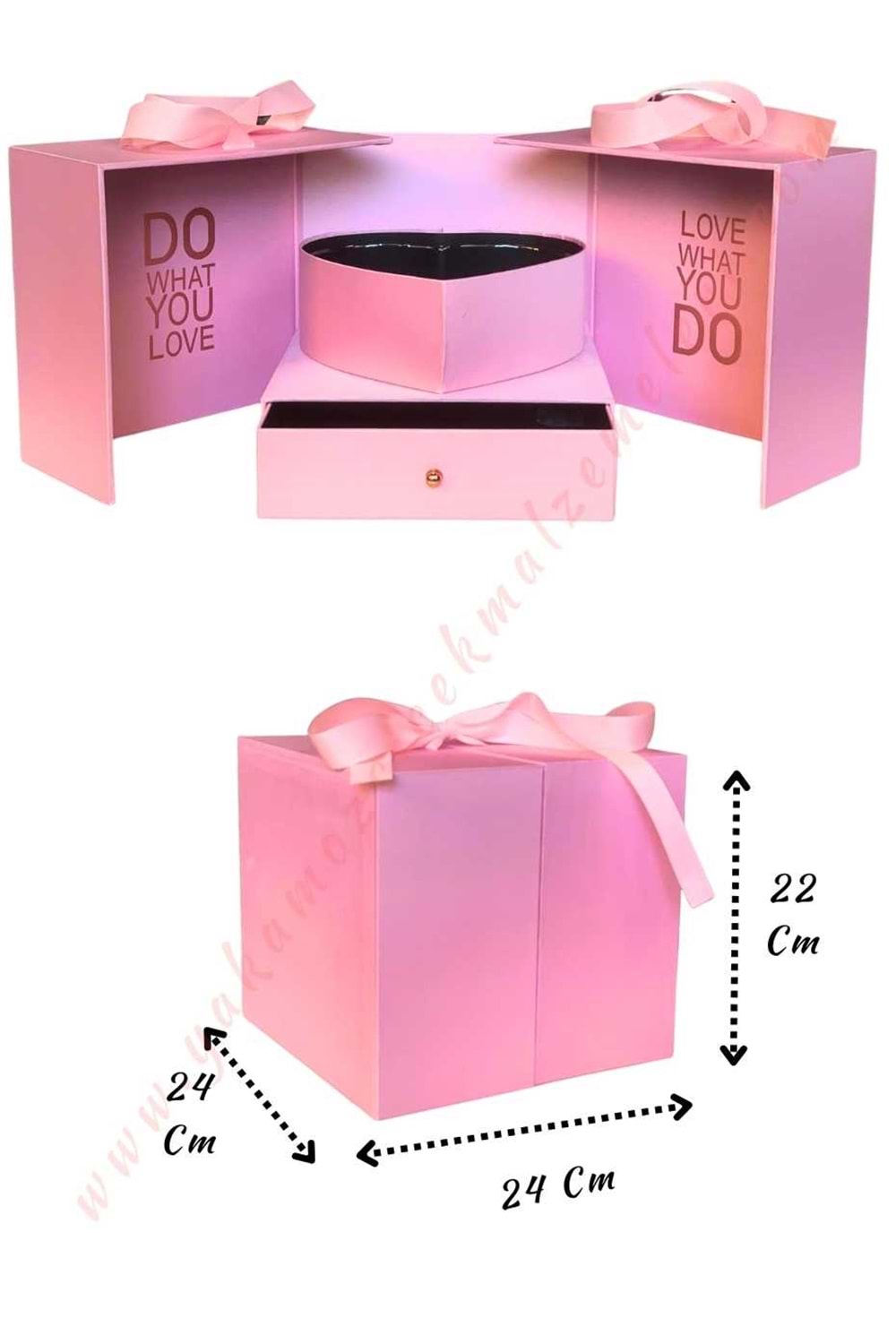 Kalpli Çekmeceli Çiçek Çikolata Hediye Sunum Kutusu YK-328 - Pembe