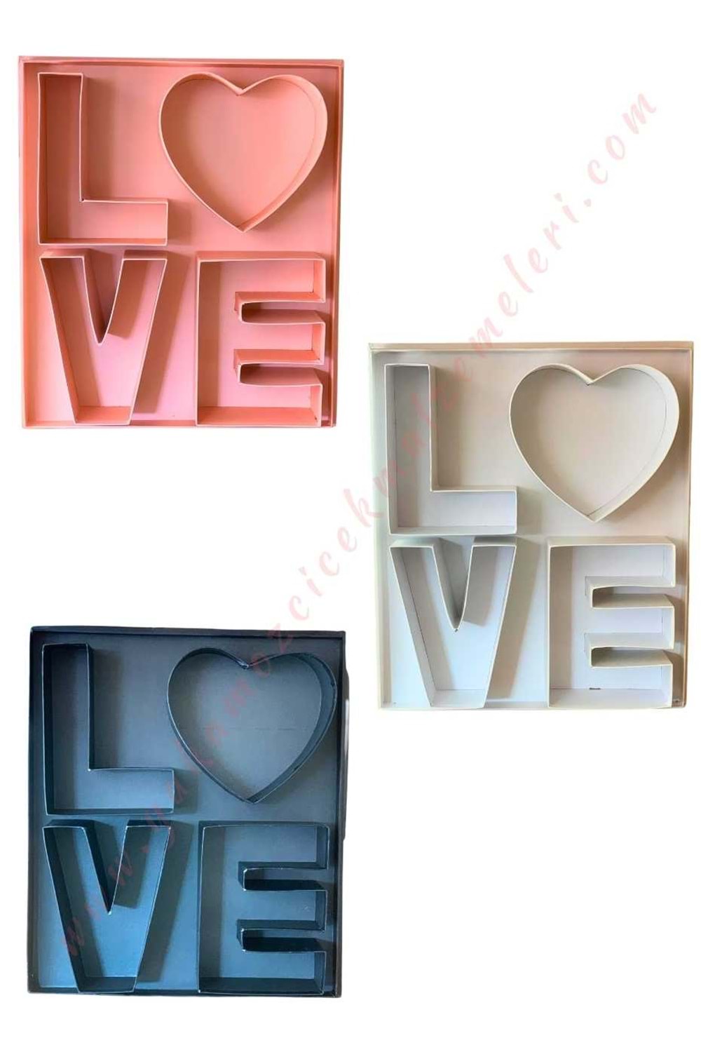 Love Yazılı Asetat Kapaklı Çiçek Çikolata Hediye Kutusu YK-329