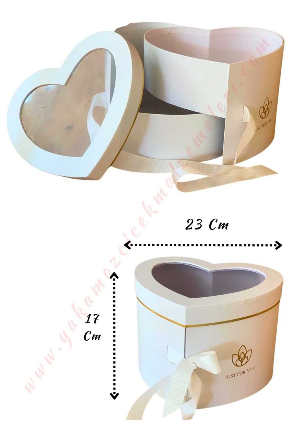 Açılabilir Bölmeli Şeffaf Kapaklı Kalp Kutu Büyük Boy 23*17 Cm YK-331 - Beyaz