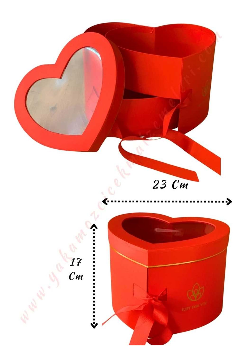 Açılabilir Bölmeli Şeffaf Kapaklı Kalp Kutu Büyük Boy 23*17 Cm YK-331 - Kırmızı