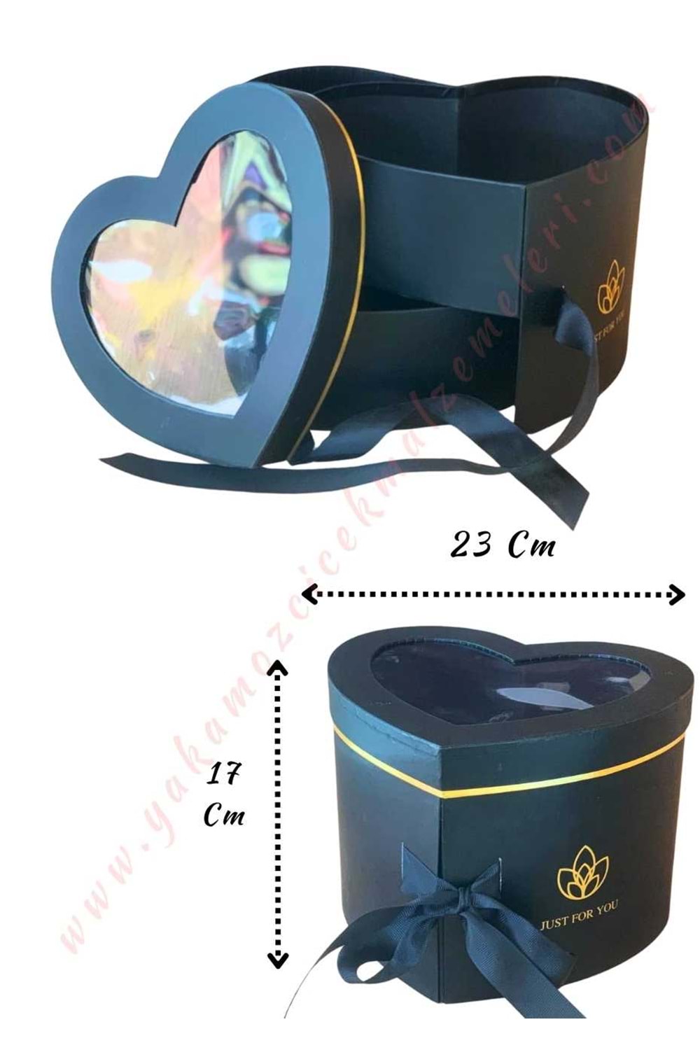 Açılabilir Bölmeli Şeffaf Kapaklı Kalp Kutu Büyük Boy 23*17 Cm YK-331 - Siyah