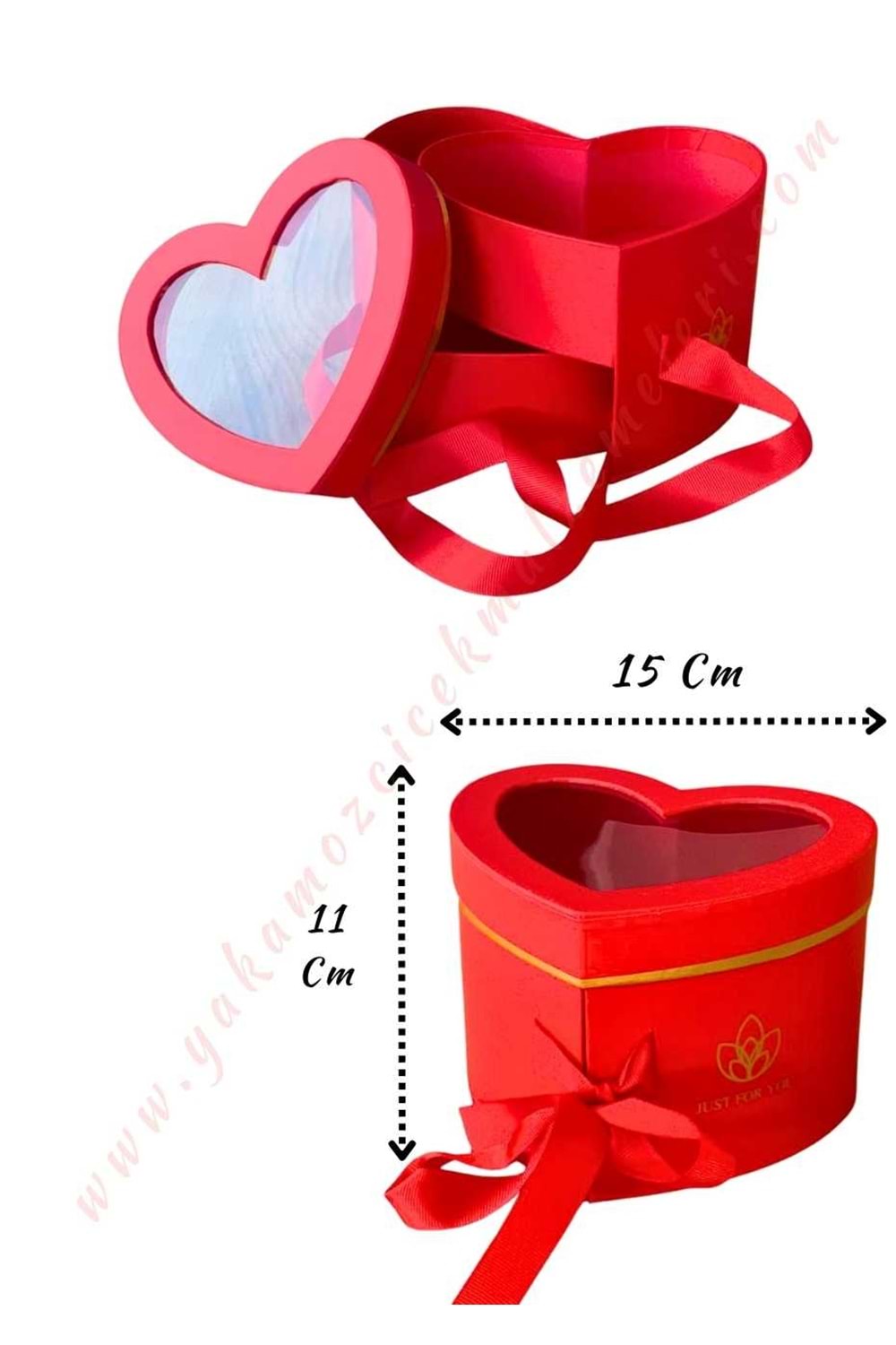 Açılabilir Bölmeli Şeffaf Kapaklı Kalp Kutu Küçük Boy 15*11 Cm YK-332 - Kırmızı
