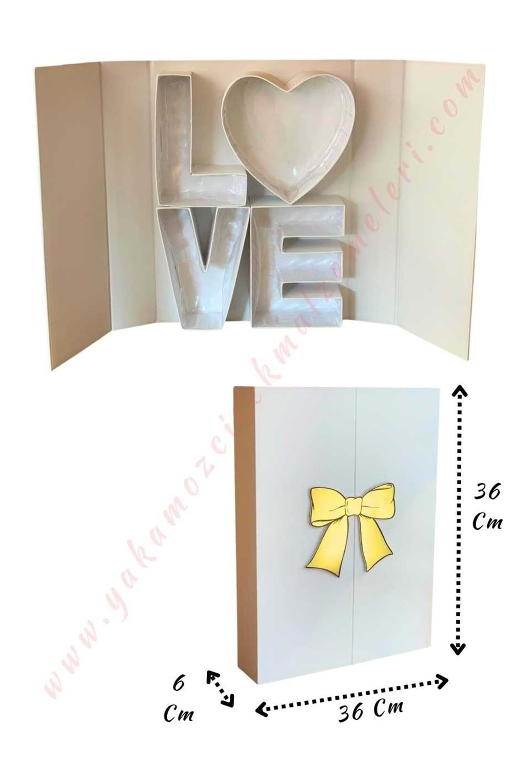 Love Yazılı Kapaklı Çiçek Çikolata Hediye Kutusu YK-333 - Beyaz