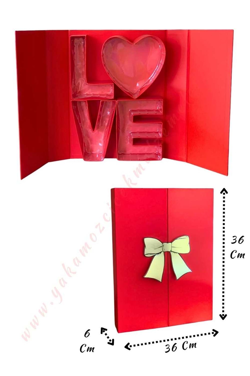 Love Yazılı Kapaklı Çiçek Çikolata Hediye Kutusu YK-333 - Kırmızı