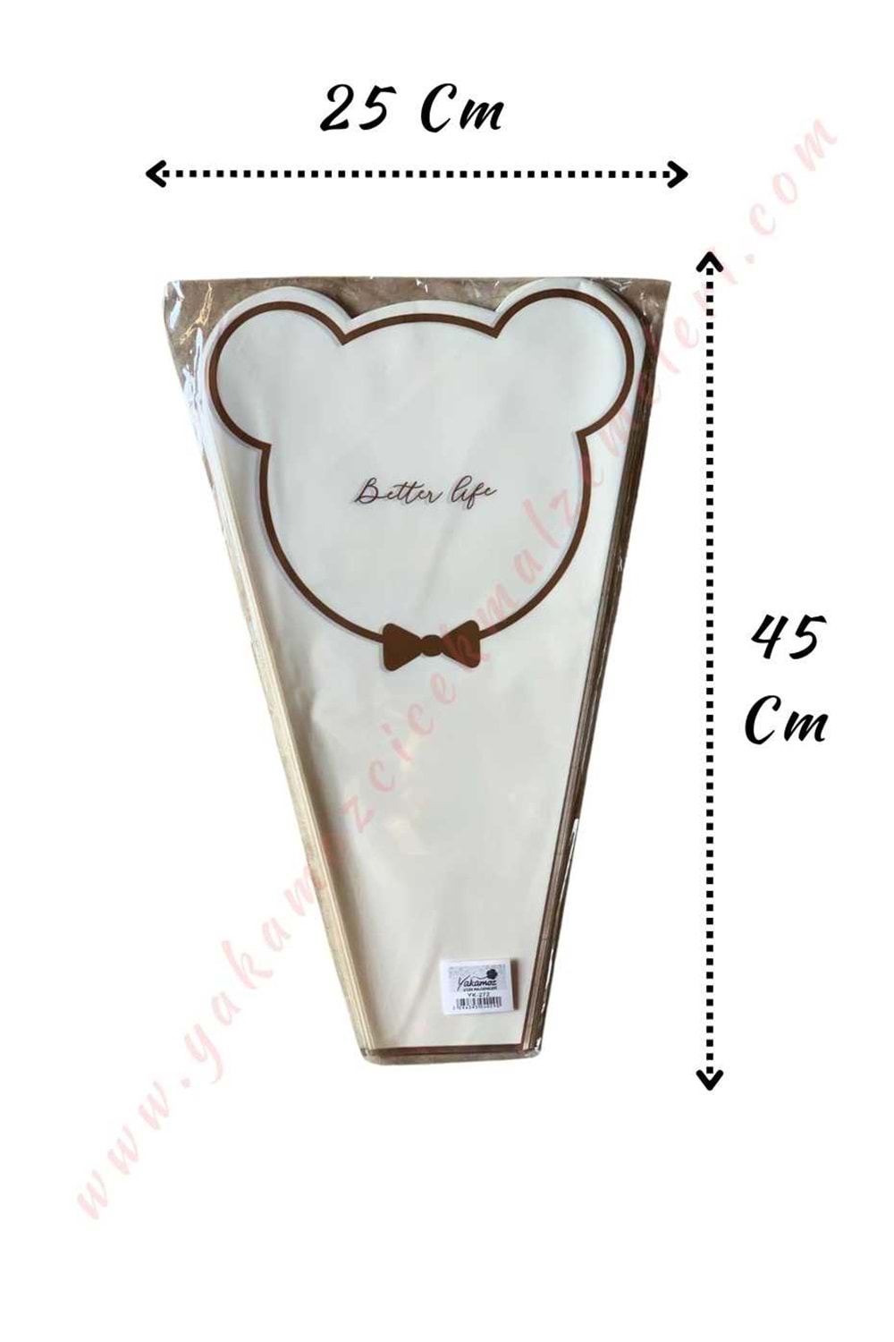 Çiçek - Buket Paketleme Poşeti Ayıcık Desenli 50 Adet 25*45 Cm YK-272 - Beyaz