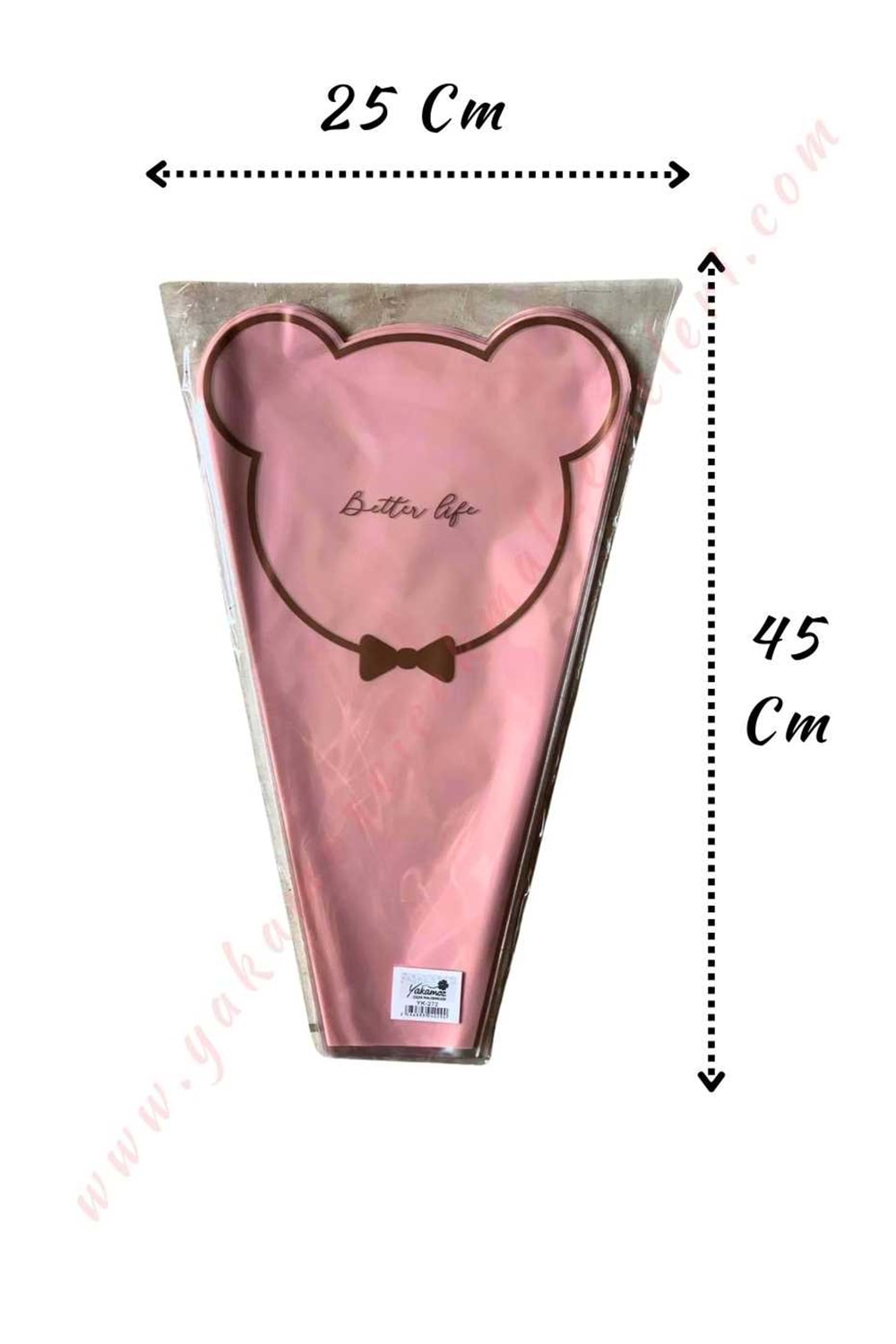 Çiçek - Buket Paketleme Poşeti Ayıcık Desenli 50 Adet 25*45 Cm YK-272 - Pembe