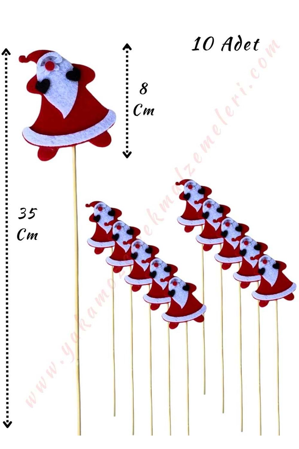 Noel Baba Çubuklu Keçe Süs 10 Adet 35 Cm Figür 8*7 Cm YK-285