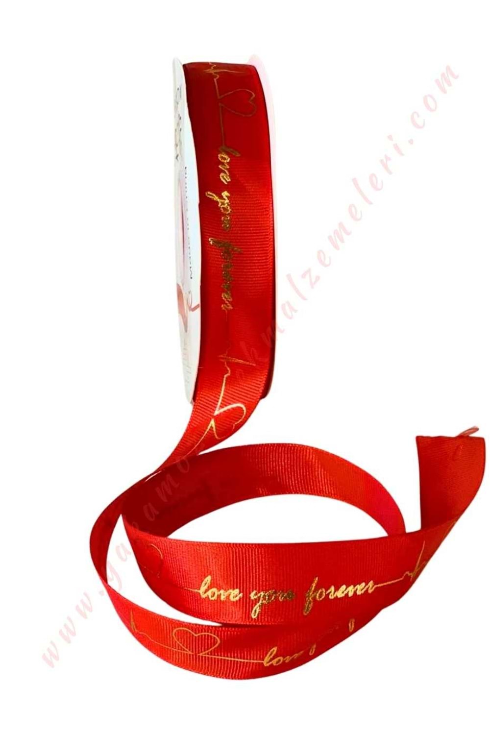 Love You Forever Yazılı Grogren Kurdele 2,5 Cm 38 Metre YK-402 - Kırmızı
