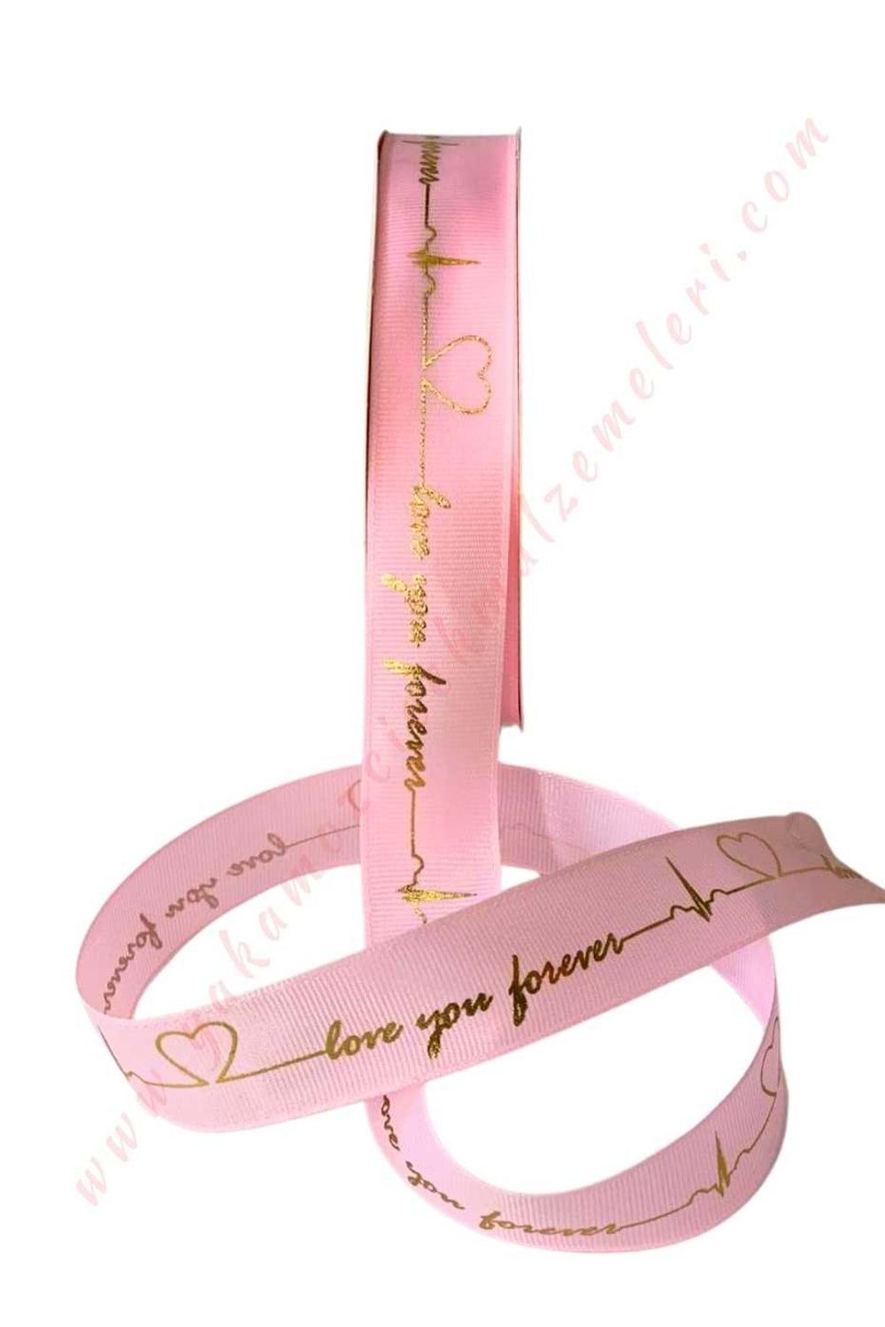 Love You Forever Yazılı Grogren Kurdele 2,5 Cm 38 Metre YK-402 - Pembe