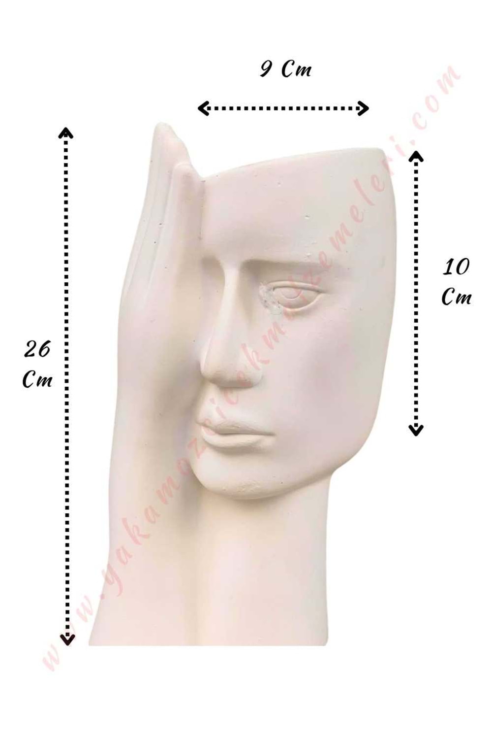 Eli Yüzünde Kadın Beton Saksı İç Çap 9 Cm Yükseklik 26 Cm Derinlik 10 Cm - Beyaz