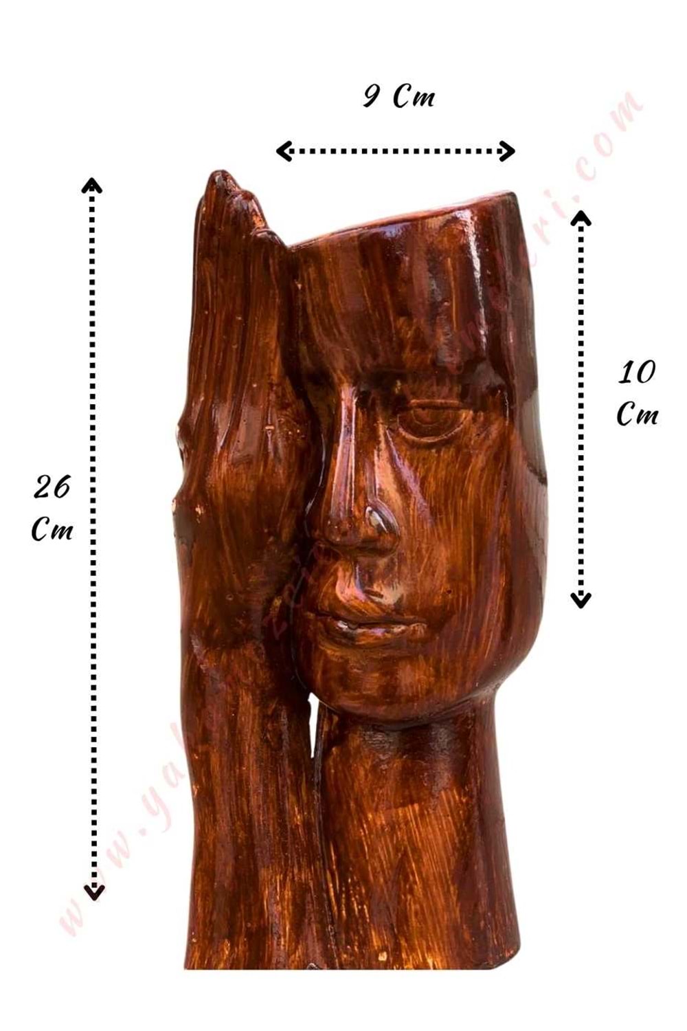 Eli Yüzünde Kadın Beton Saksı İç Çap 9 Cm Yükseklik 26 Cm Derinlik 10 Cm - Kahverengi