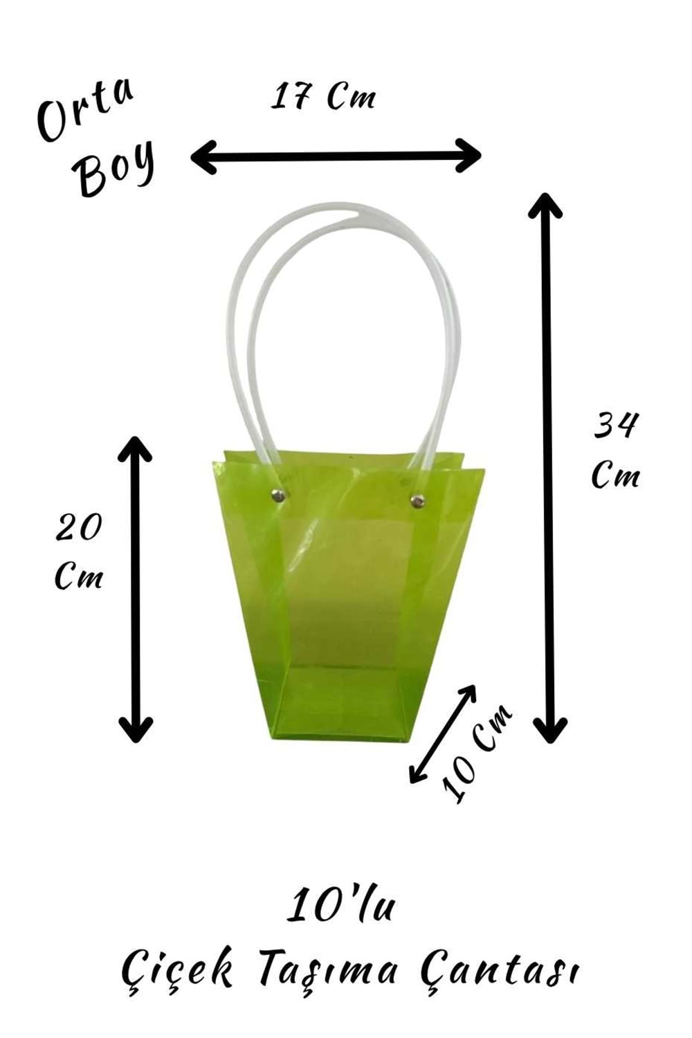 Renkli Çiçek Taşıma Çantası 10 lu Orta Boy YK-623 - Taşıma Çantası Modelleri - Plastik - Yeşil - ORTA BOY