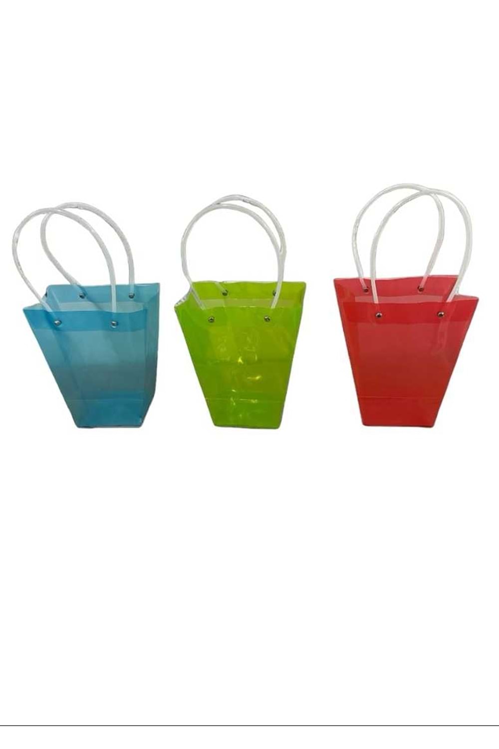 Renkli Çiçek Taşıma Çantası 10 lu Orta Boy YK-623 - Taşıma Çantası Modelleri - Plastik - Yeşil - ORTA BOY