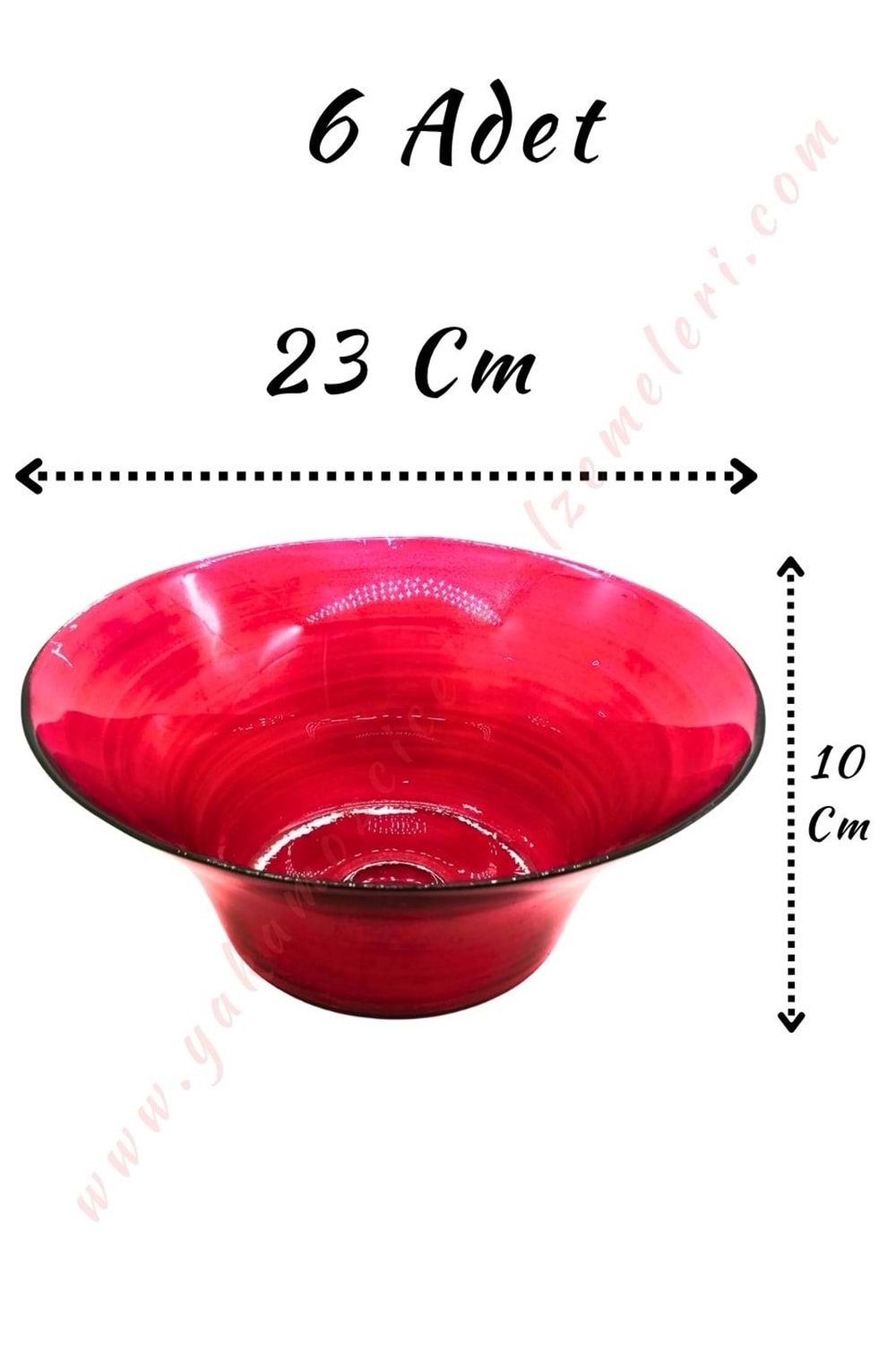 Cam Vazo Bal Kase 23*10 Cm 6 Lı Koli - Kırmızı