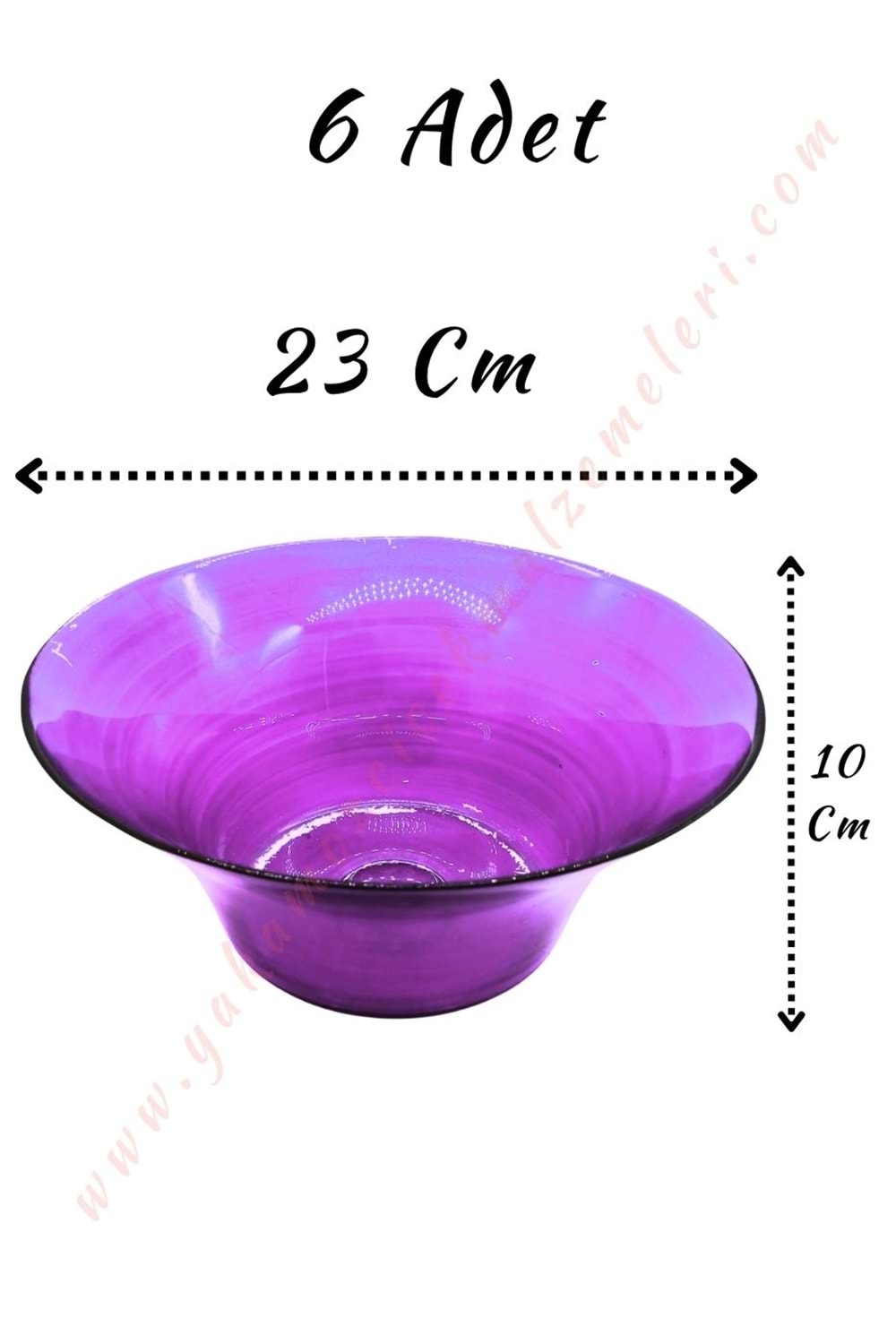 Cam Vazo Bal Kase 23*10 Cm 6 Lı Koli - Mor