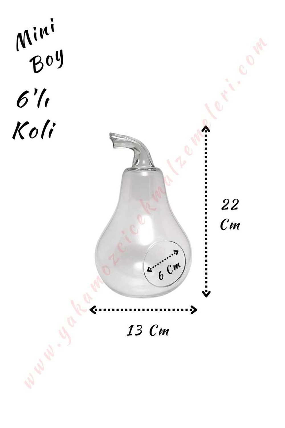 Cam Teraryum Armut Mini Boy 13*22 Cm Ağız Çapı 6 Cm 6 Lı Koli - Armut