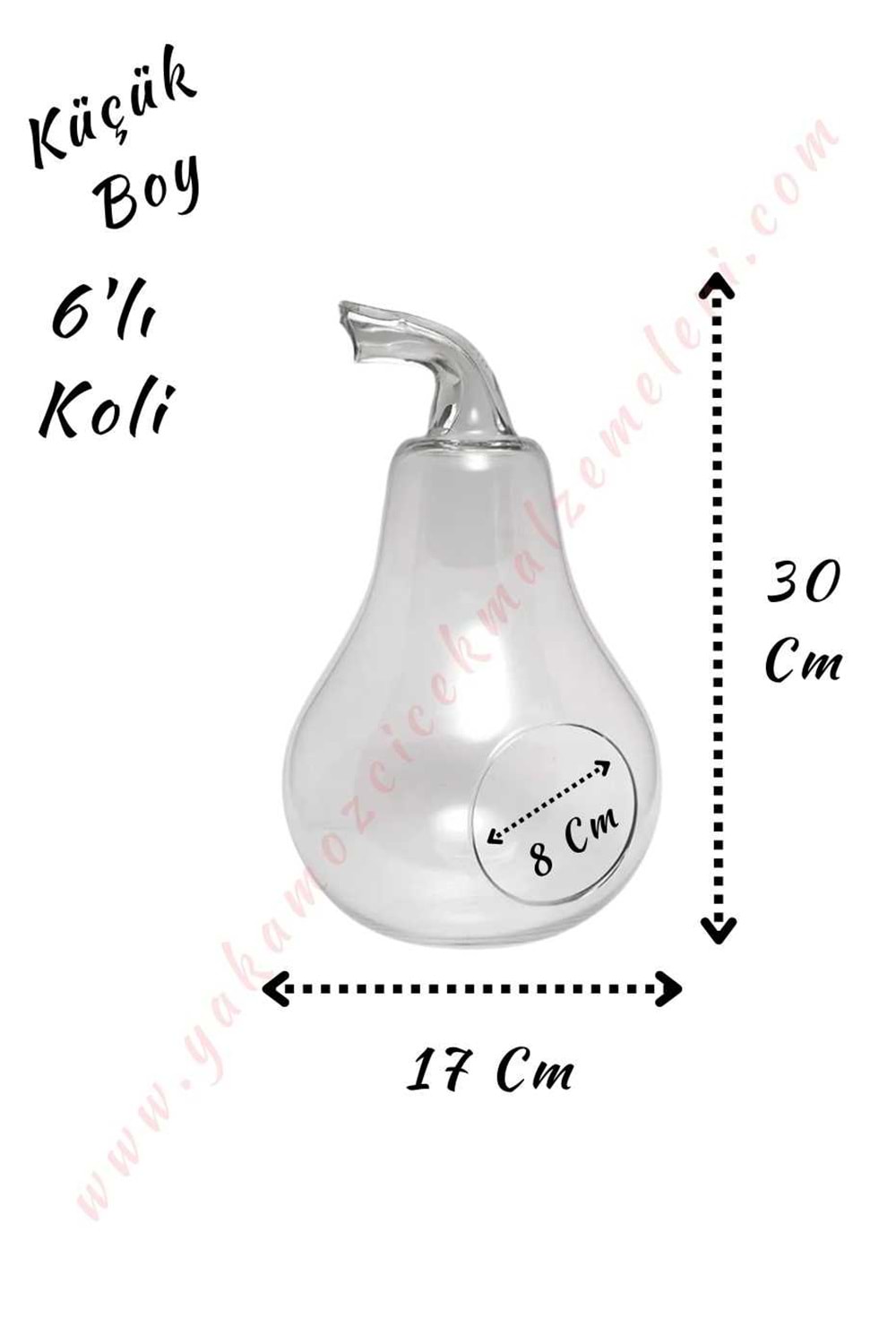 Cam Teraryum Armut Küçük Boy 17*30 Cm Ağız Çapı 8 Cm 6 Lı Koli - Armut