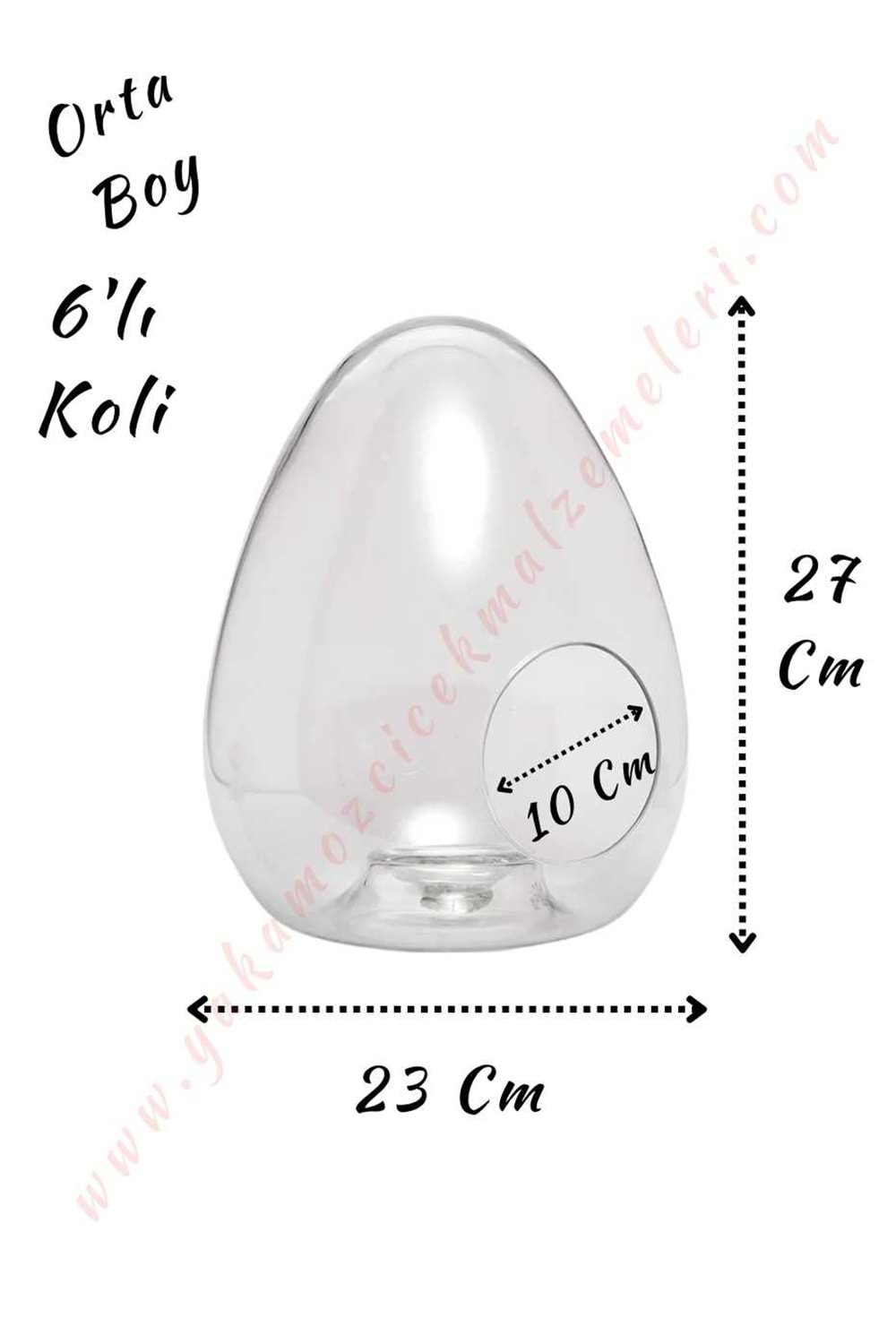 Cam Teraryum Yumurta Orta Boy 23*27 Cm Ağız Çapı 10 Cm 6 Lı Koli - Yumurta