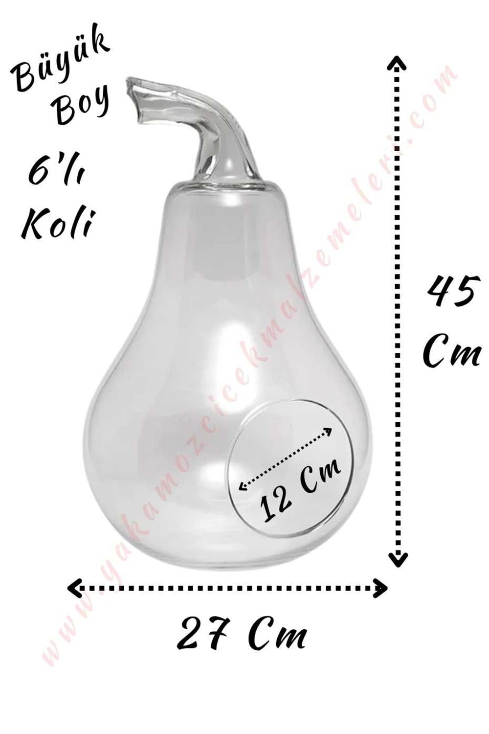 Cam Teraryum Armut Büyük Boy 27*45 Cm Ağız Çapı 11 Cm 6 Lı Koli - Armut