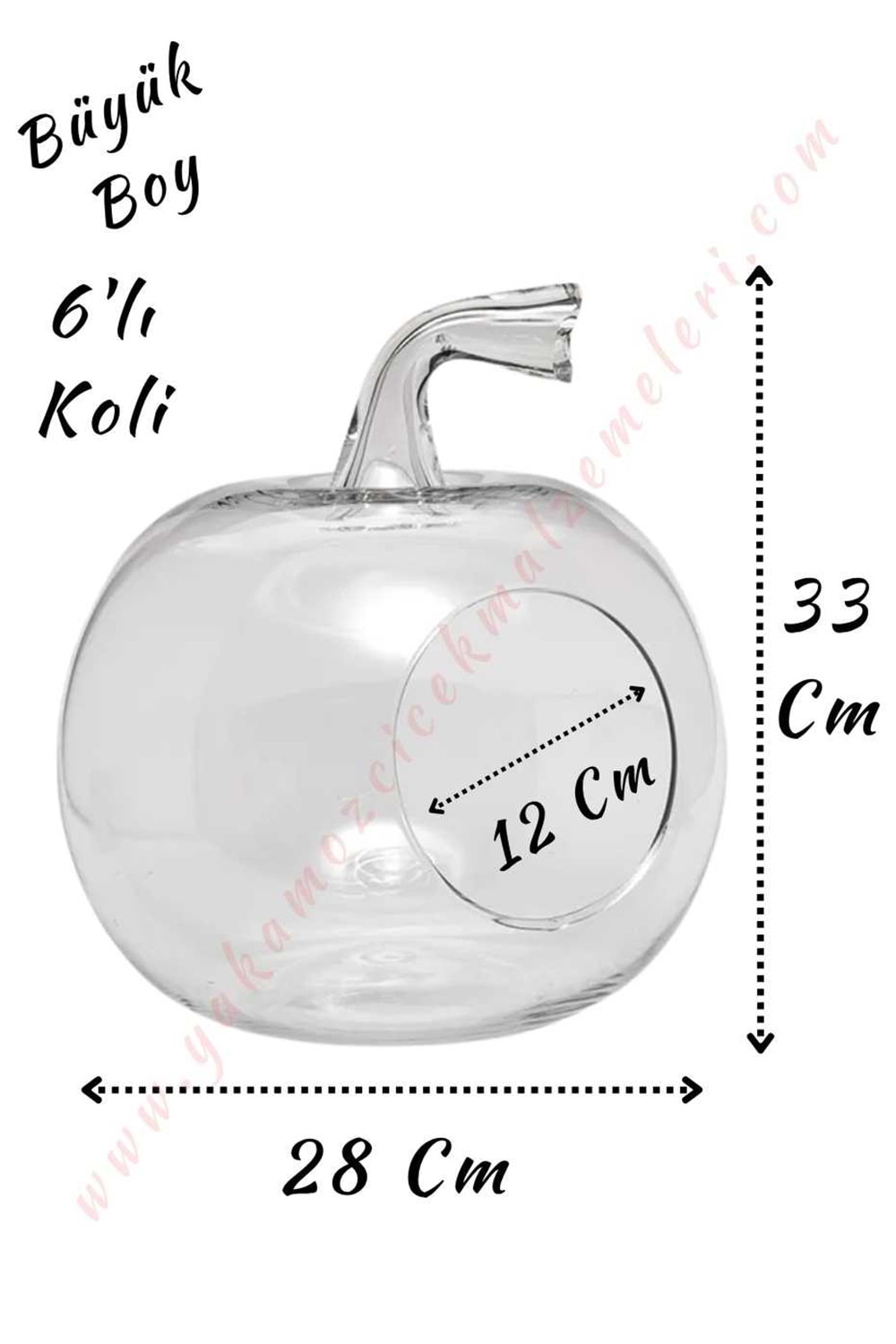 Cam Teraryum Elma Büyük Boy 28*33 Cm Ağız Çapı 12 Cm 6 Lı Koli - Elma