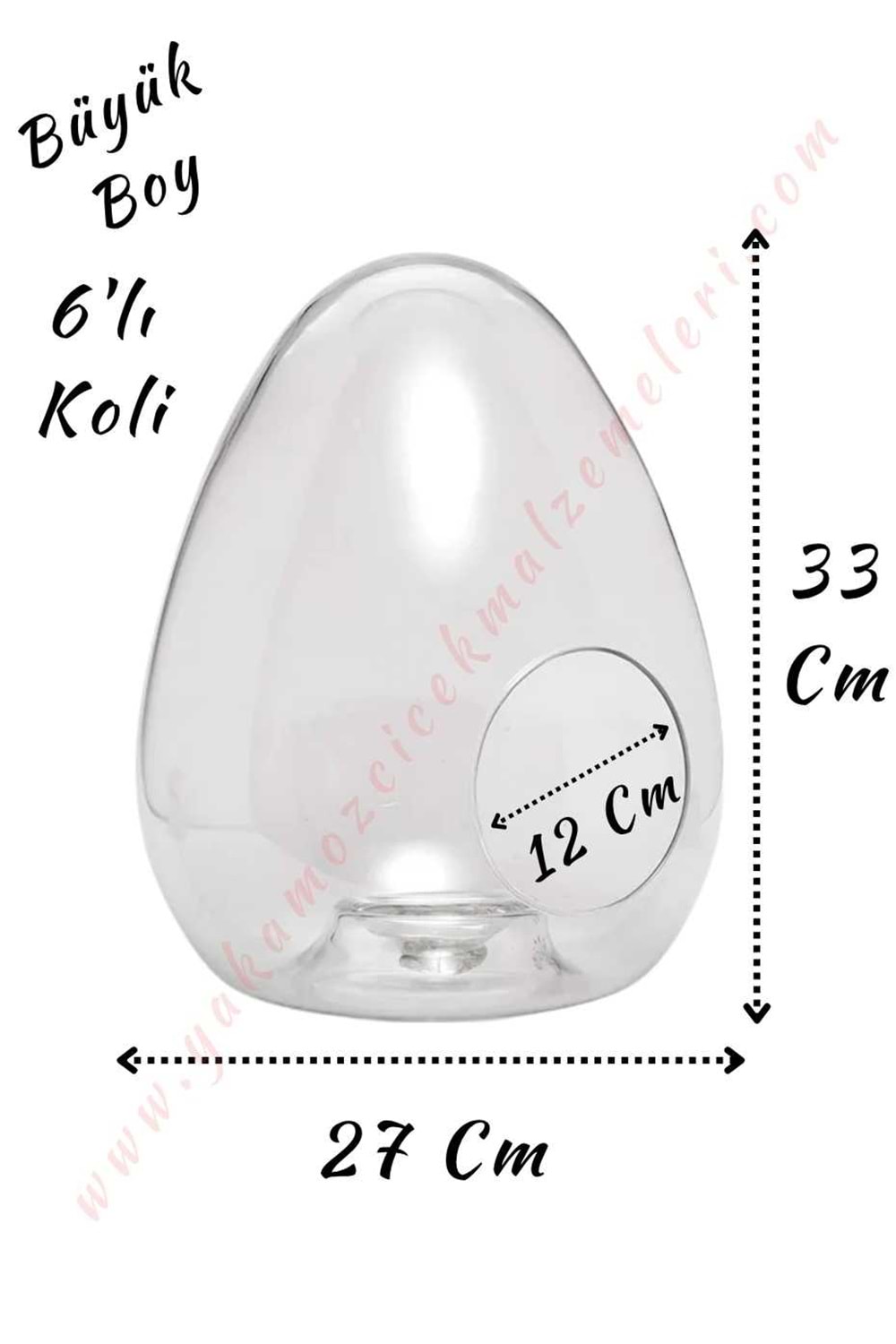 Cam Teraryum Yumurta Büyük Boy 27*33 Cm Ağız Çapı 12 Cm 6 Lı Koli - Yumurta
