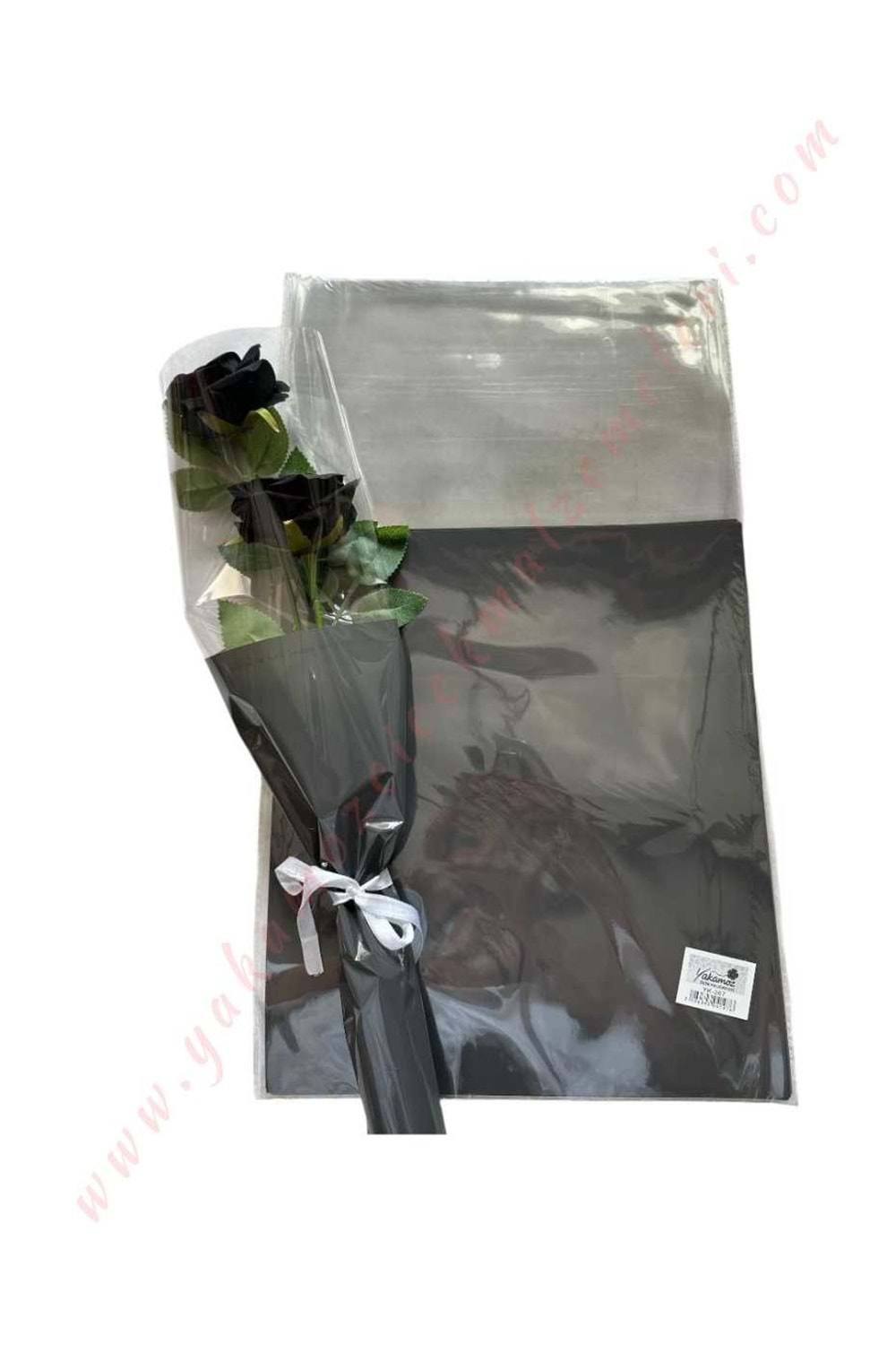 Çiçek - Buket Paketleme Poşeti Yazılı 20 Adet 29*50 Cm YK-267 - Siyah