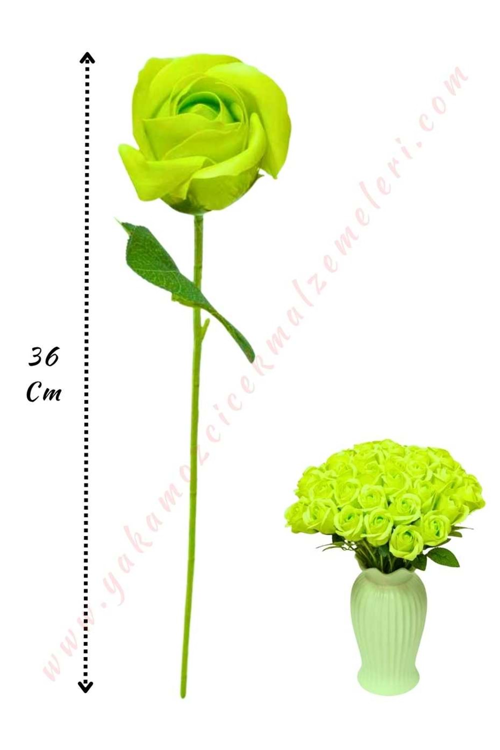 50 Adet Dallı Sabun Gül - Açık Yeşil 692-6