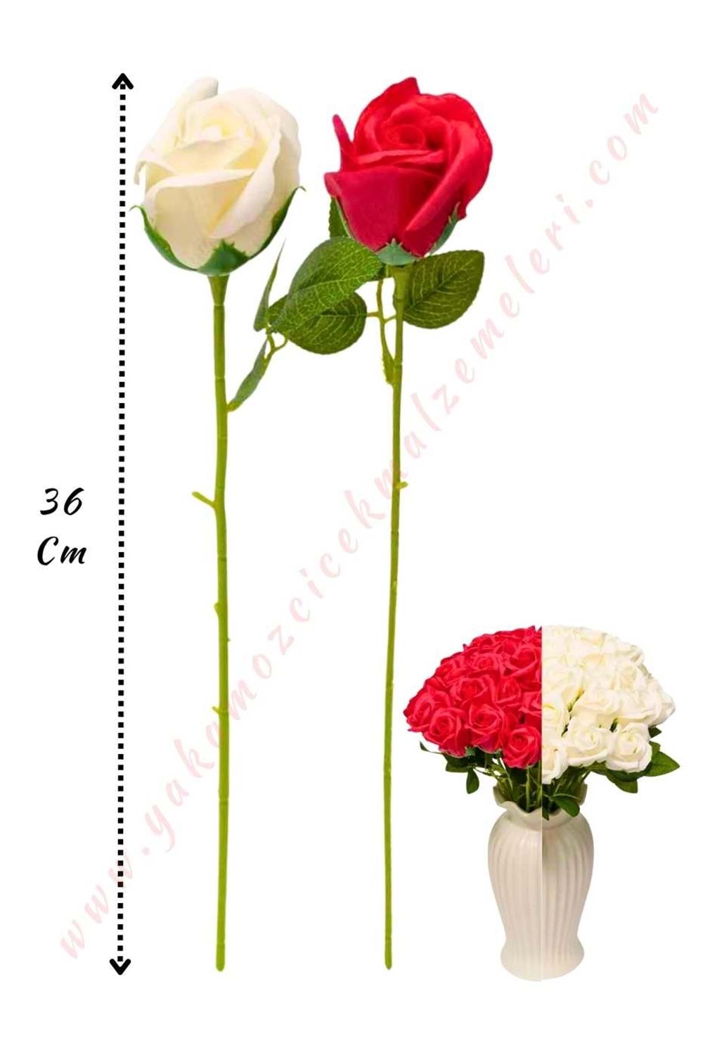 50 Adet Dallı Sabun Gül - Kırmızı-Beyaz 692-1