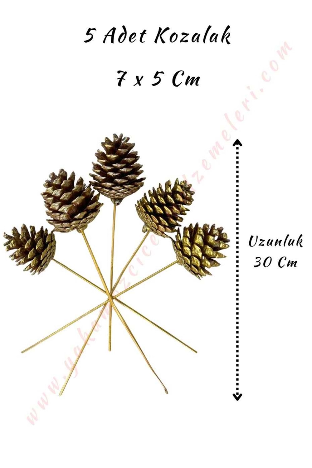 Dekoratif Renkli Kozalak 5 Adet 7*10 Cm - Altın - Gold