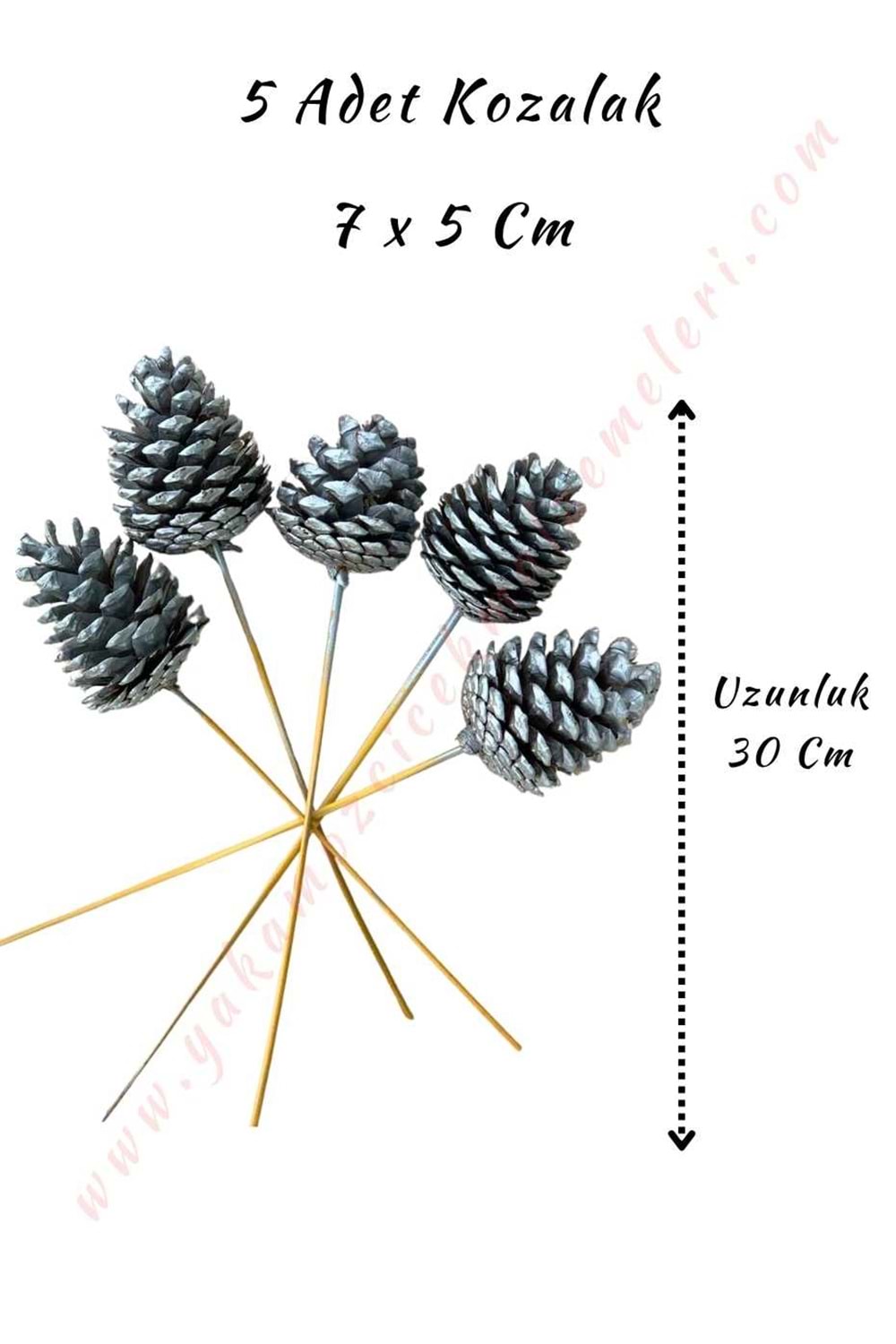 Dekoratif Renkli Kozalak 5 Adet 7*10 Cm - Gümüş