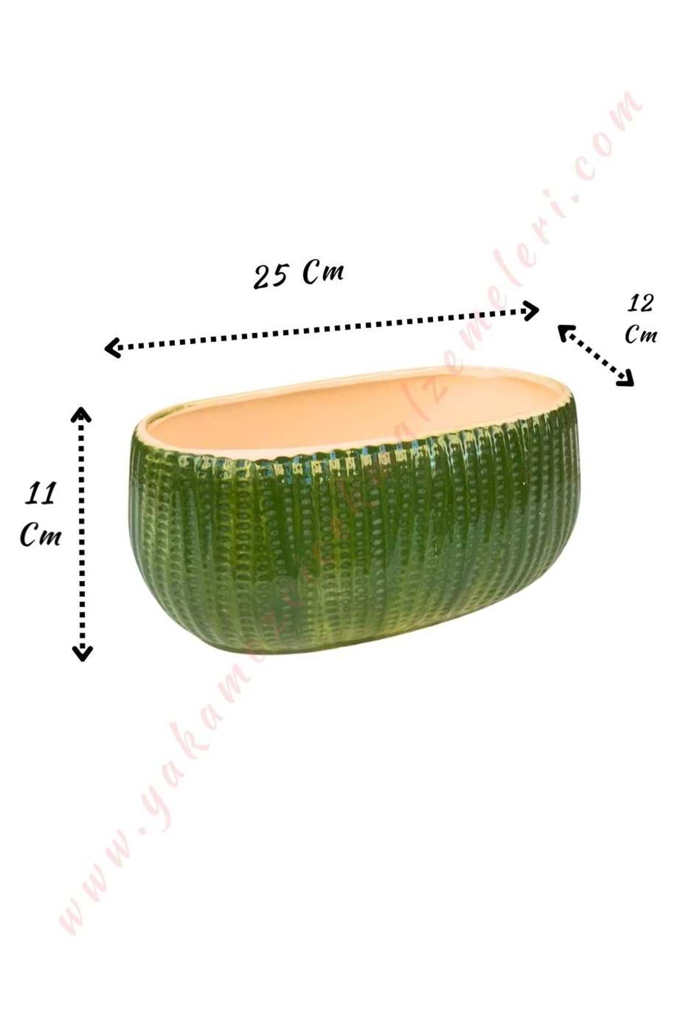 Seramik Oval flz Dekoratif Saksı 25x12x11 Cm - Yeşil