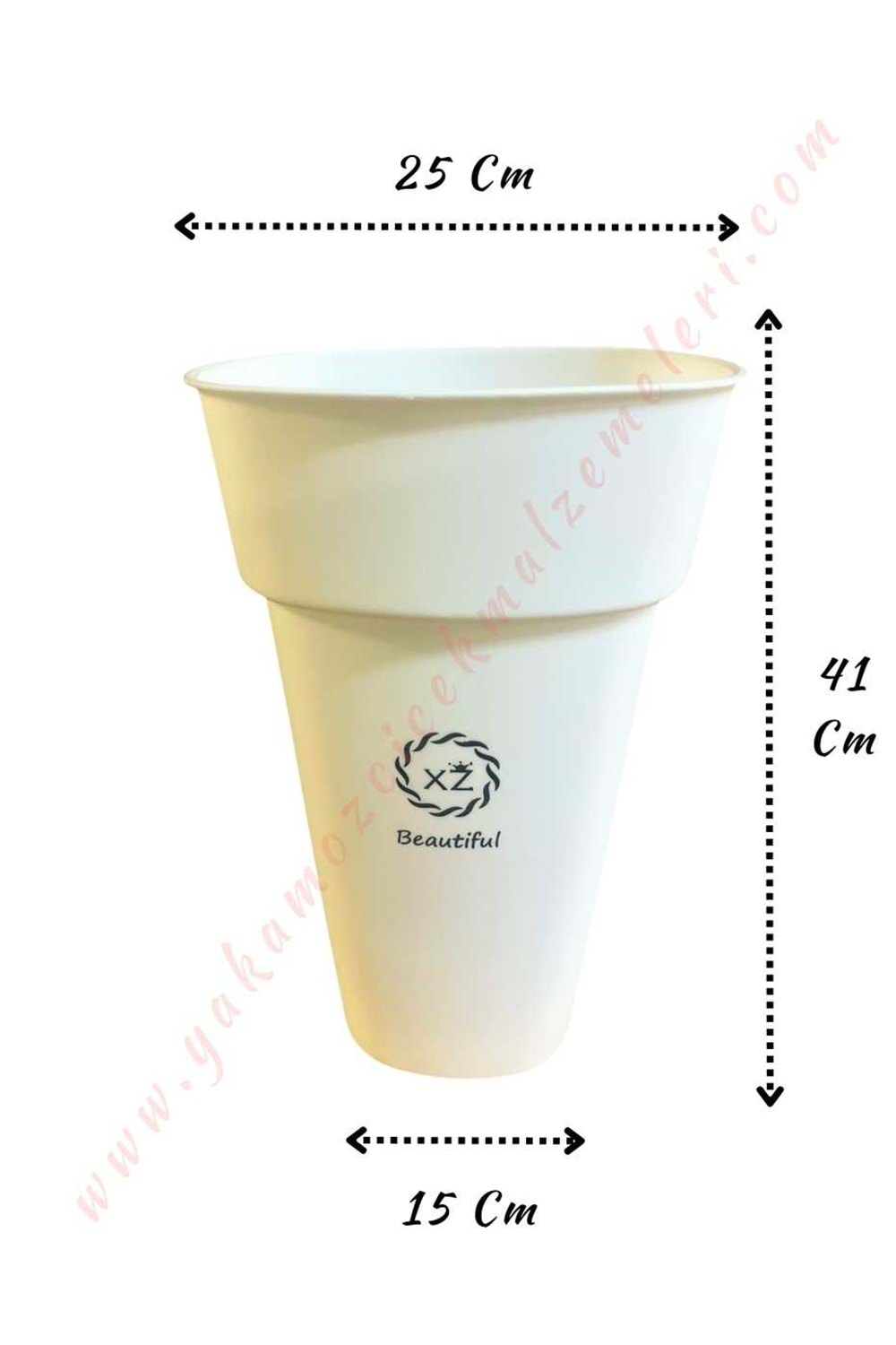 Plastik Kare Çiçek Kovası Büyük Boy XZ Beautiful 25*41 Cm - Beyaz