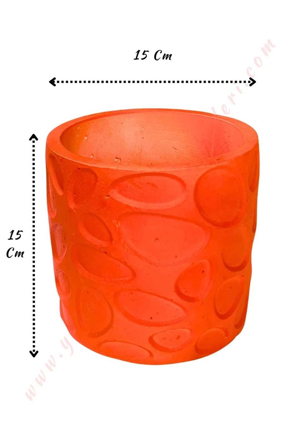 Kabartmalı Seramik Orkide Saksısı 15*15 Cm - Turuncu