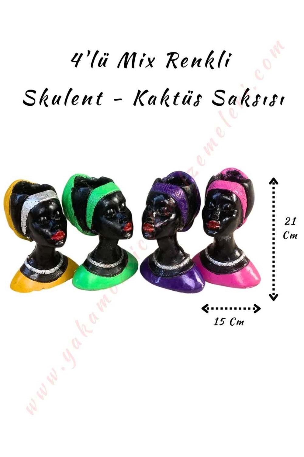 4 lü Set Mix Afrikalı Kız Etnik Beton Skulent Kaktüs Saksısı 21*15 Cm