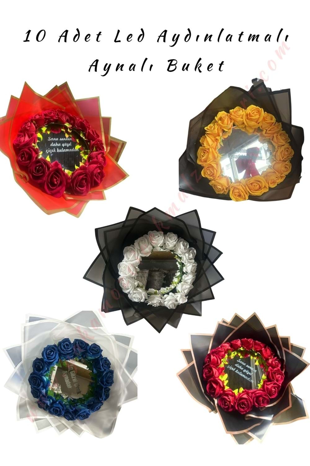 10 Adet Led Aydınlatmalı Aynalı Buket Aranjman
