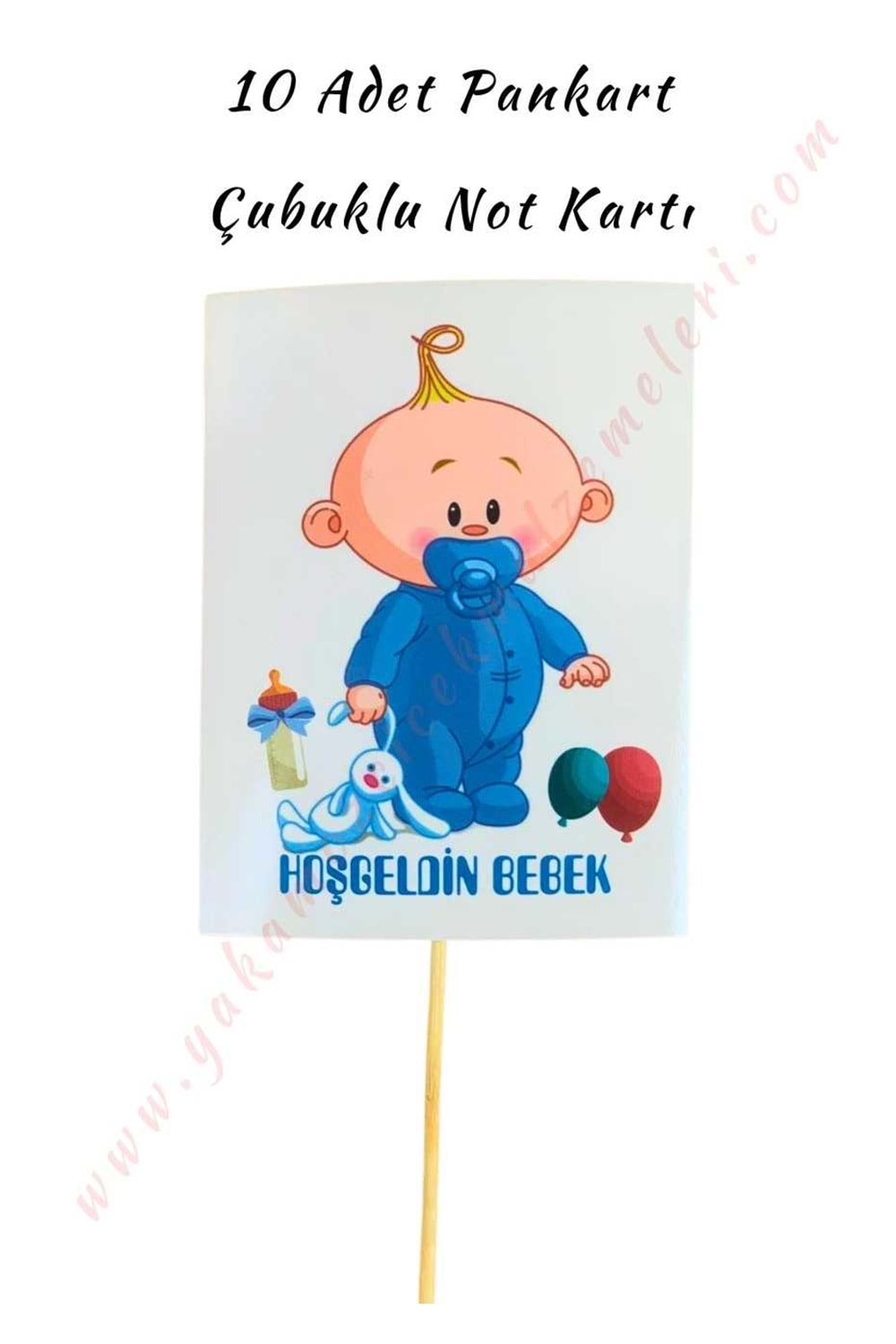 10 Adet Pankart - Çubuklu Not Kartı - Hoşgeldin Bebek - Açık Mavi