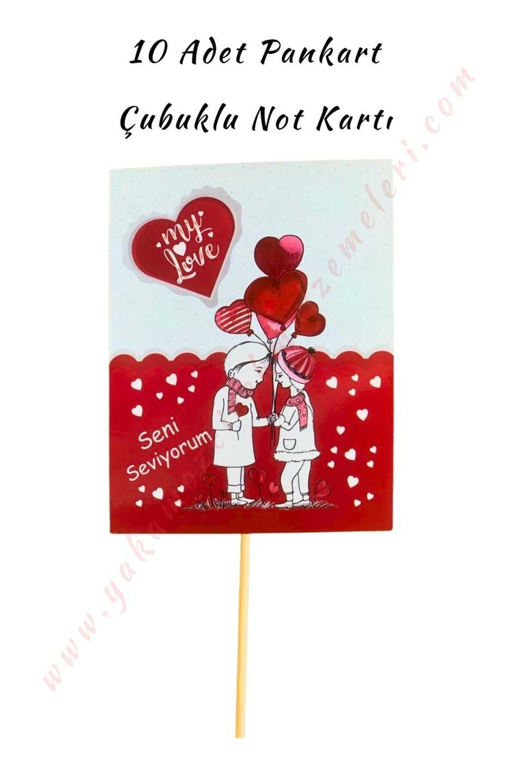10 Adet Pankart - Çubuklu Not Kartı - Seni Seviyorum